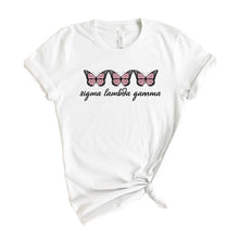 Load image into Gallery viewer, Sigma Lambda Gamma Three Butterflies T-shirt - Kite and Crest
