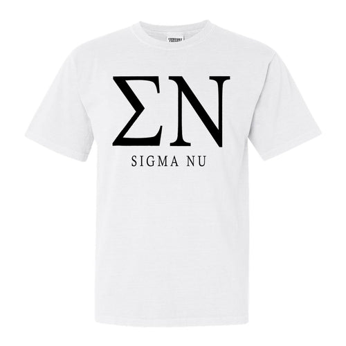 Sigma Nu Comfort Colors T-Shirt - Sigma Nu Block Letter Shirt - Kite and Crest
