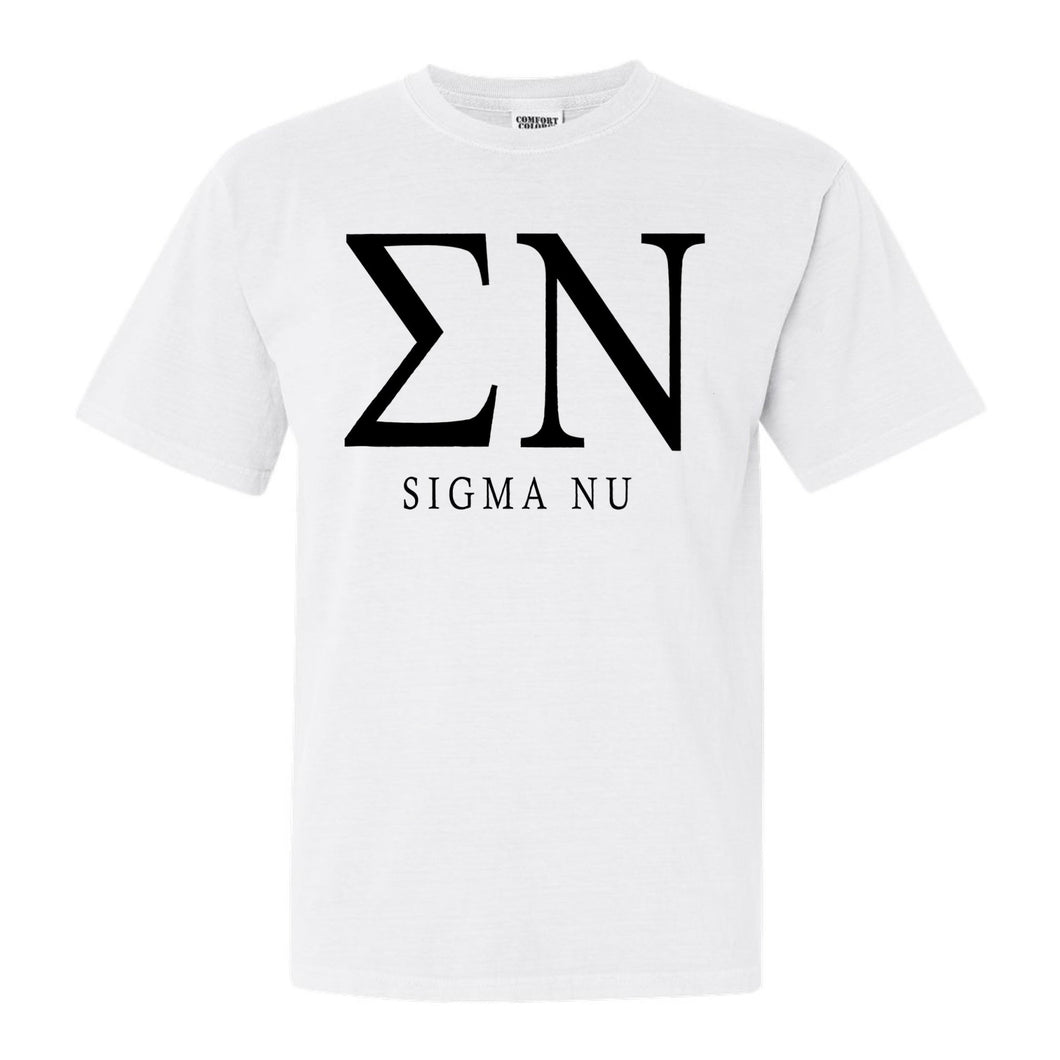Sigma Nu Comfort Colors T-Shirt - Sigma Nu Block Letter Shirt - Kite and Crest