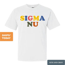 Load image into Gallery viewer, Sigma Nu Comfort Colors T-Shirt - Sigma Nu Retro Letters Shirt - Kite and Crest
