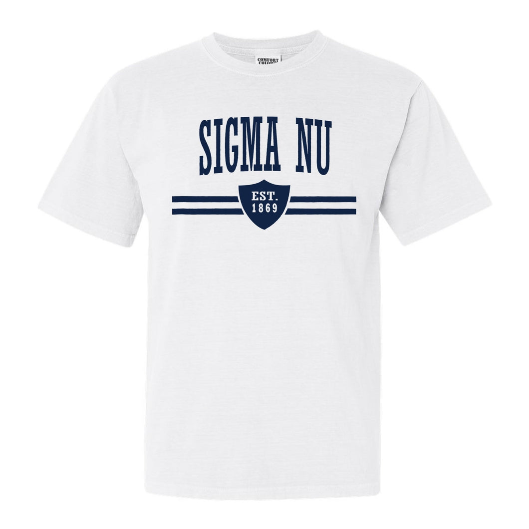 Sigma Nu Comfort Colors T-Shirt - Sigma Nu Striped Shield Shirt - Kite and Crest