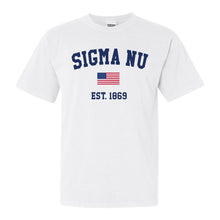 Load image into Gallery viewer, Sigma Nu Comfort Colors T-Shirt - Sigma Nu USA Flag Shirt - Kite and Crest
