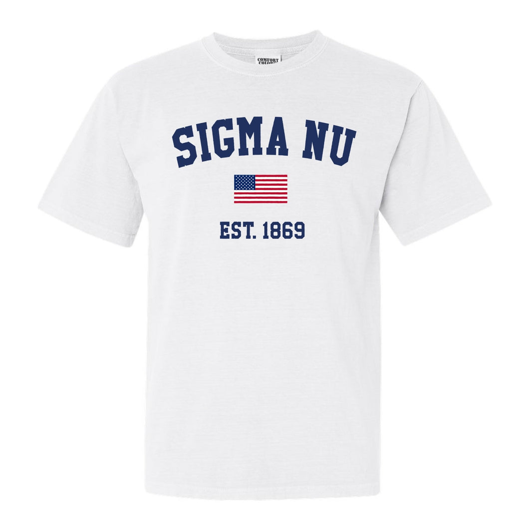 Sigma Nu Comfort Colors T-Shirt - Sigma Nu USA Flag Shirt - Kite and Crest