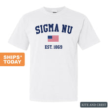 Load image into Gallery viewer, Sigma Nu Comfort Colors T-Shirt - Sigma Nu USA Flag Shirt - Kite and Crest
