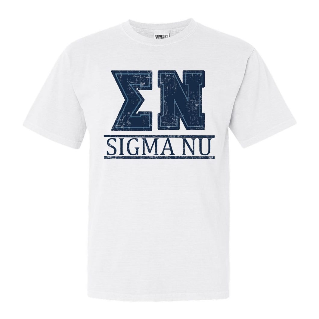 Sigma Nu Comfort Colors T-Shirt - Sigma Nu Washed Letters Shirt - Kite and Crest