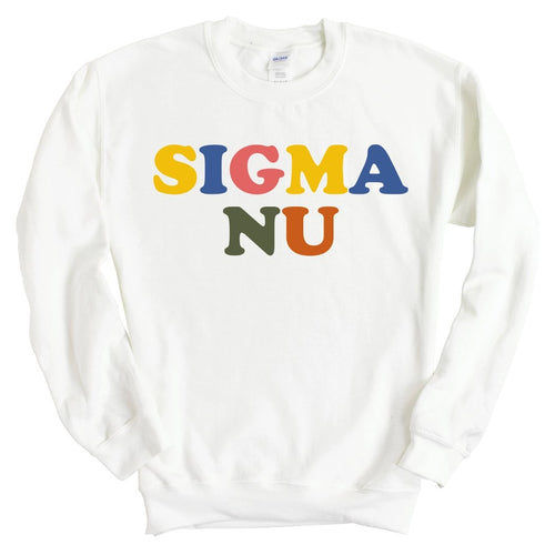 Sigma Nu Sweatshirt - Sigma Nu Retro Letters Crewneck Sweatshirt - Kite and Crest