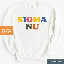 Load image into Gallery viewer, Sigma Nu Sweatshirt - Sigma Nu Retro Letters Crewneck Sweatshirt - Kite and Crest
