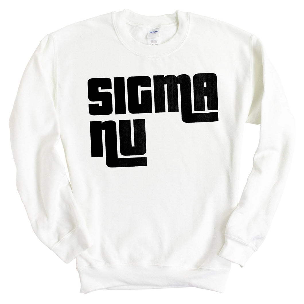 Sigma Nu Sweatshirt - Sigma Nu Stacked Letters Crewneck Sweatshirt - Kite and Crest