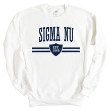 Load image into Gallery viewer, Sigma Nu Sweatshirt - Sigma Nu Striped Shield Crewneck Sweatshirt - Kite and Crest
