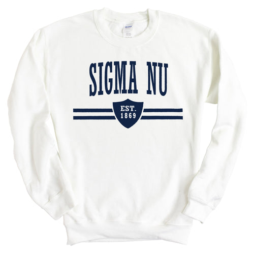 Sigma Nu Sweatshirt - Sigma Nu Striped Shield Crewneck Sweatshirt - Kite and Crest