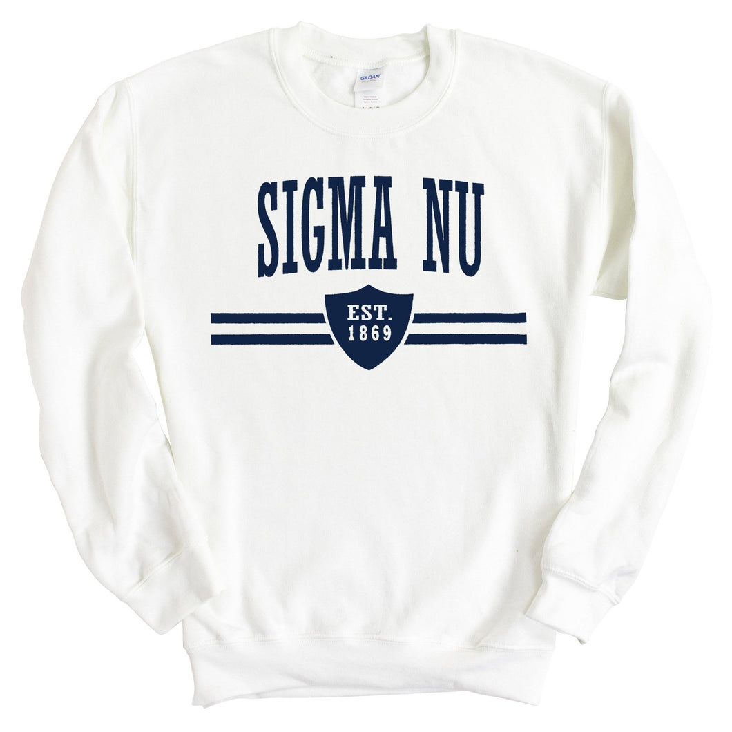 Sigma Nu Sweatshirt - Sigma Nu Striped Shield Crewneck Sweatshirt - Kite and Crest