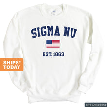 Load image into Gallery viewer, Sigma Nu Sweatshirt - Sigma Nu USA Flag Crewneck Sweatshirt - Kite and Crest
