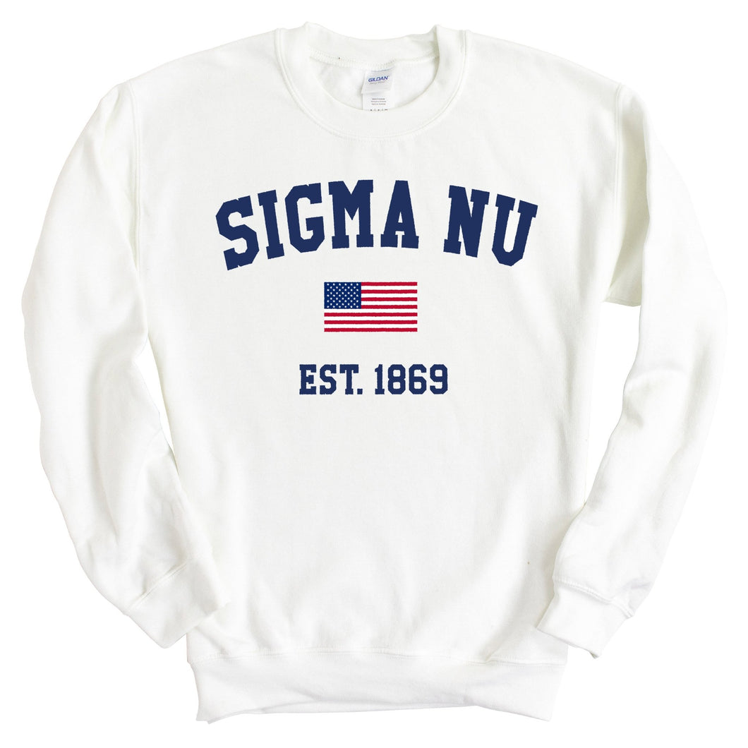 Sigma Nu Sweatshirt - Sigma Nu USA Flag Crewneck Sweatshirt - Kite and Crest