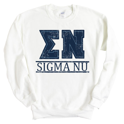 Sigma Nu Sweatshirt - Sigma Nu Washed Letters Crewneck Sweatshirt - Kite and Crest