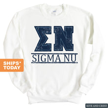 Load image into Gallery viewer, Sigma Nu Sweatshirt - Sigma Nu Washed Letters Crewneck Sweatshirt - Kite and Crest
