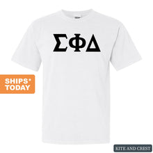 Load image into Gallery viewer, Sigma Phi Delta Basic Black Letters Comfort Colors T-Shirt - Fraternity Tee - Kite and Crest
