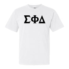 Load image into Gallery viewer, Sigma Phi Delta Basic Black Letters Comfort Colors T-Shirt - Fraternity Tee - Kite and Crest
