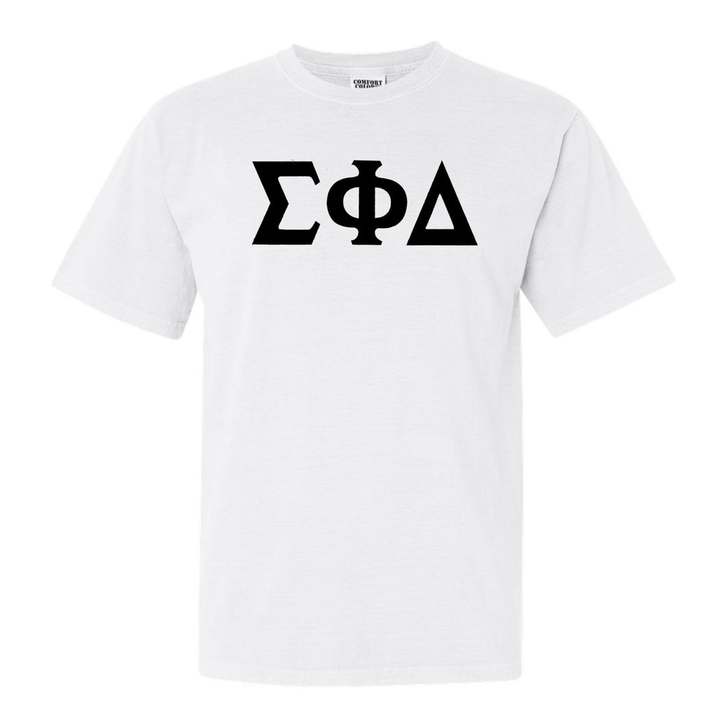 Sigma Phi Delta Basic Black Letters Comfort Colors T-Shirt - Fraternity Tee - Kite and Crest