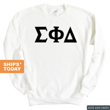 Load image into Gallery viewer, Sigma Phi Delta Basic Black Letters Sweatshirt - Fraternity Crewneck Sweatshirt - Kite and Crest
