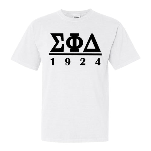 Sigma Phi Delta Black Letter Comfort Colors T-Shirt - Fraternity Tee - Kite and Crest