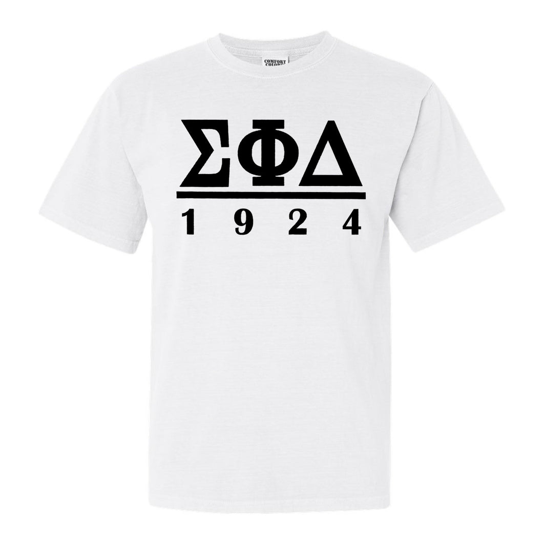Sigma Phi Delta Black Letter Comfort Colors T-Shirt - Fraternity Tee - Kite and Crest