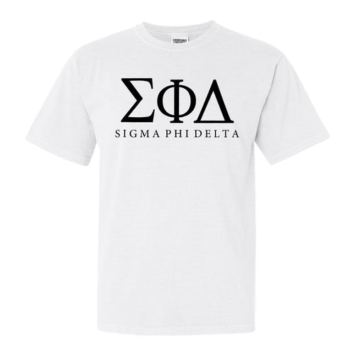 Sigma Phi Delta Block Letter Comfort Colors T-Shirt - Fraternity Tee - Kite and Crest