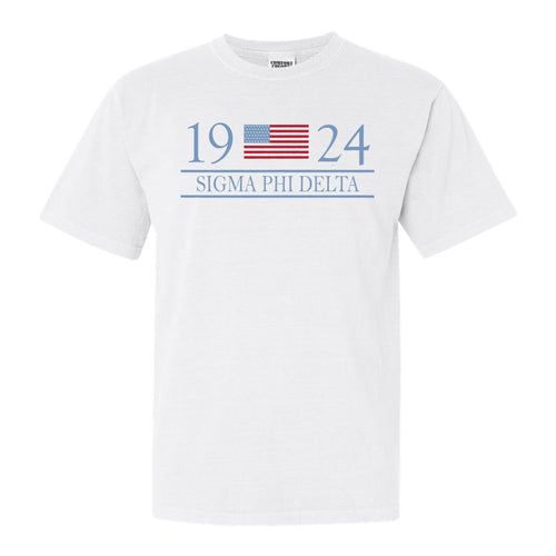 Sigma Phi Delta Flag Year Comfort Colors T-Shirt - Fraternity Tee - Kite and Crest
