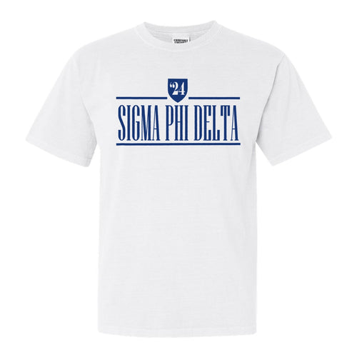 Sigma Phi Delta Shield Comfort Colors T-Shirt - Fraternity Tee - Kite and Crest