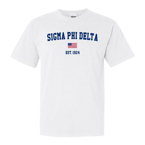 Sigma Phi Delta USA Flag Comfort Colors T-Shirt - Fraternity Tee - Kite and Crest