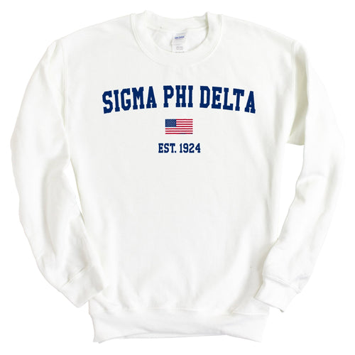 Sigma Phi Delta USA Flag Sweatshirt - Fraternity Crewneck Sweatshirt - Kite and Crest