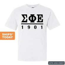 Load image into Gallery viewer, Sigma Phi Epsilon Comfort Colors T-Shirt - Sig Ep Black Letters Shirt - Kite and Crest
