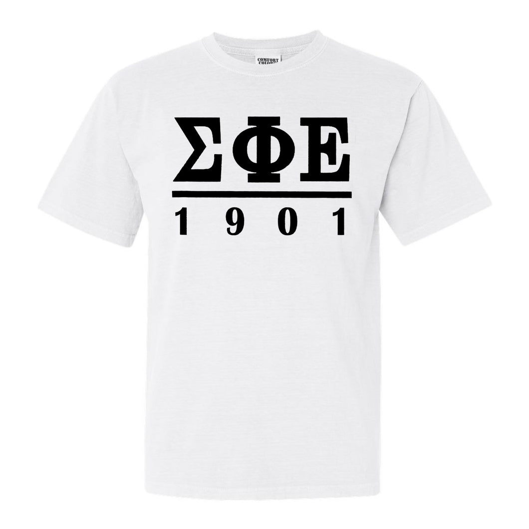Sigma Phi Epsilon Comfort Colors T-Shirt - Sig Ep Black Letters Shirt - Kite and Crest