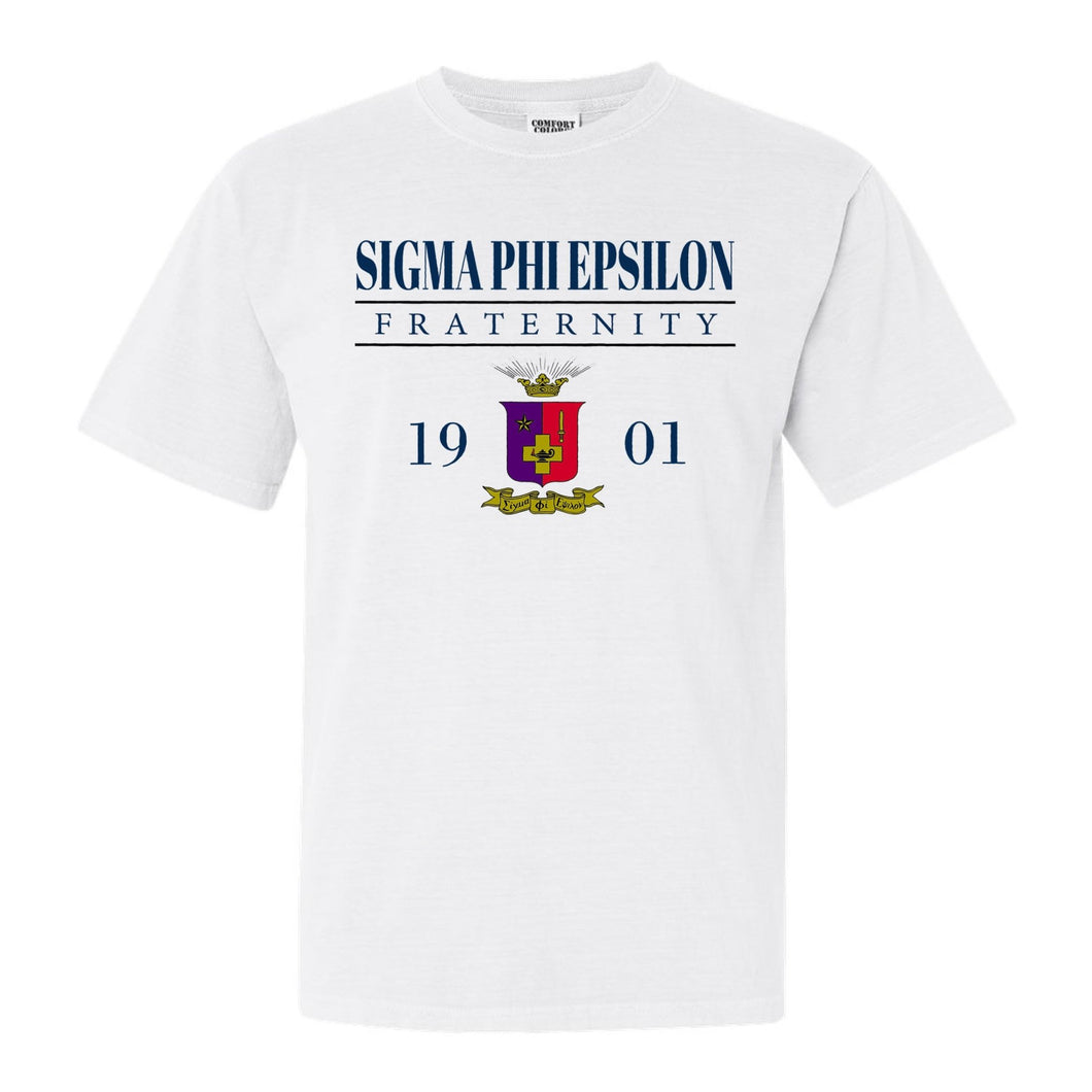 Sigma Phi Epsilon Comfort Colors T-Shirt - Sig Ep Large Crest Shirt - Kite and Crest