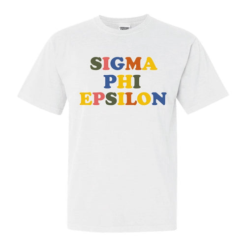 Sigma Phi Epsilon Comfort Colors T-Shirt - Sig Ep Retro Letters Shirt - Kite and Crest