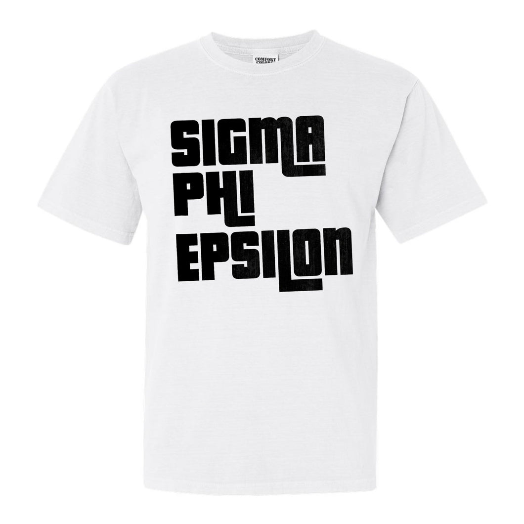 Sigma Phi Epsilon Comfort Colors T-Shirt - Sig Ep Stacked Letters Shirt - Kite and Crest