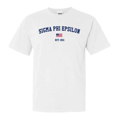 Sigma Phi Epsilon Comfort Colors T-Shirt - Sig Ep USA Flag Shirt - Kite and Crest