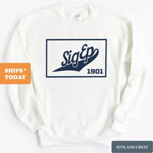 Load image into Gallery viewer, Sigma Phi Epsilon Sweatshirt - Sig Ep Baseball Boxed Crewneck Sweatshirt - Kite and Crest
