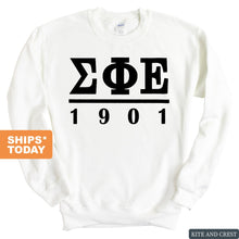 Load image into Gallery viewer, Sigma Phi Epsilon Sweatshirt - Sig Ep Black Letters Crewneck Sweatshirt - Kite and Crest
