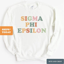 Load image into Gallery viewer, Sigma Phi Epsilon Sweatshirt - Sig Ep Bright and Colorful Crewneck Sweatshirt - Kite and Crest
