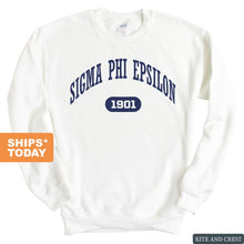 Load image into Gallery viewer, Sigma Phi Epsilon Sweatshirt - Sig Ep Fraternal Arch Crewneck Sweatshirt - Kite and Crest
