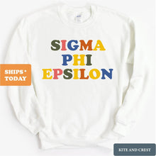 Load image into Gallery viewer, Sigma Phi Epsilon Sweatshirt - Sig Ep Retro Letters Crewneck Sweatshirt - Kite and Crest
