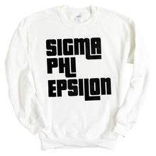 Load image into Gallery viewer, Sigma Phi Epsilon Sweatshirt - Sig Ep Stacked Letters Crewneck Sweatshirt - Kite and Crest
