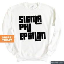 Load image into Gallery viewer, Sigma Phi Epsilon Sweatshirt - Sig Ep Stacked Letters Crewneck Sweatshirt - Kite and Crest
