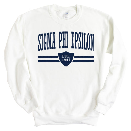 Sigma Phi Epsilon Sweatshirt - Sig Ep Striped Shield Crewneck Sweatshirt - Kite and Crest