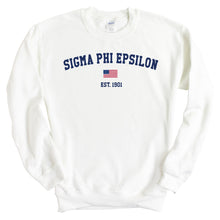 Load image into Gallery viewer, Sigma Phi Epsilon Sweatshirt - Sig Ep USA Flag Crewneck Sweatshirt - Kite and Crest
