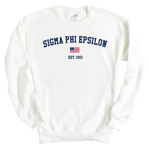 Sigma Phi Epsilon Sweatshirt - Sig Ep USA Flag Crewneck Sweatshirt - Kite and Crest