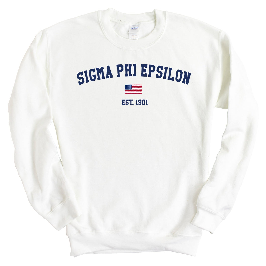 Sigma Phi Epsilon Sweatshirt - Sig Ep USA Flag Crewneck Sweatshirt - Kite and Crest