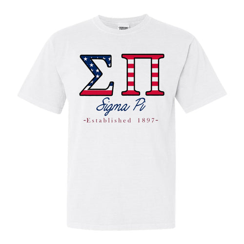 Sigma Pi Comfort Colors T-Shirt - Sigma Pi American Flag Letters Shirt - Kite and Crest