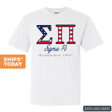 Load image into Gallery viewer, Sigma Pi Comfort Colors T-Shirt - Sigma Pi American Flag Letters Shirt - Kite and Crest
