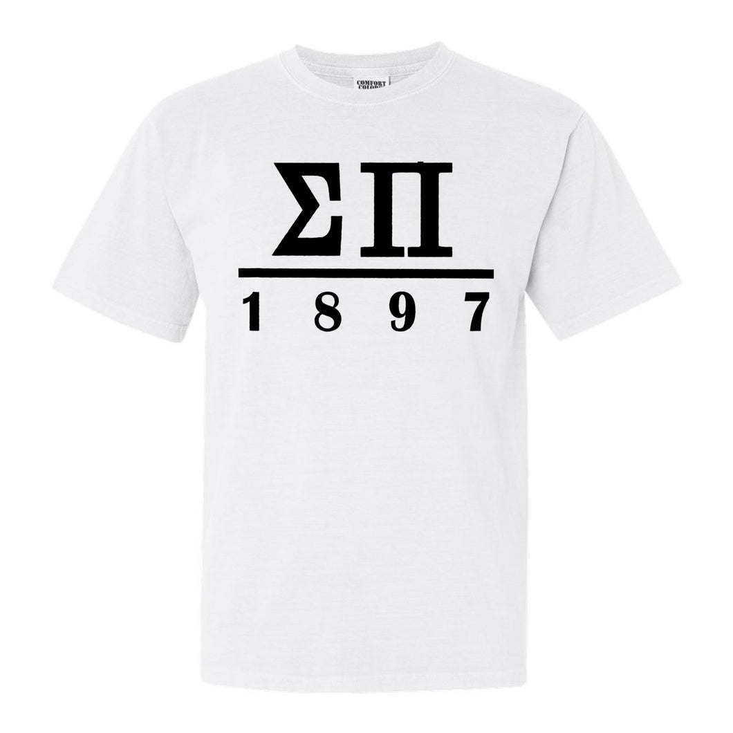 Sigma Pi Comfort Colors T-Shirt - Sigma Pi Black Letters Shirt - Kite and Crest